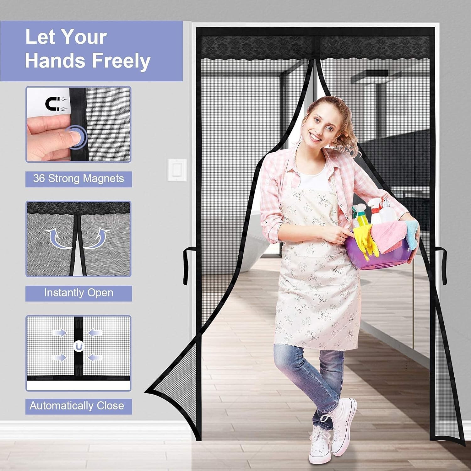 Door Screen Magnetic Closure, Fiberglass Heavy Duty Mesh Screen Door with Magnet