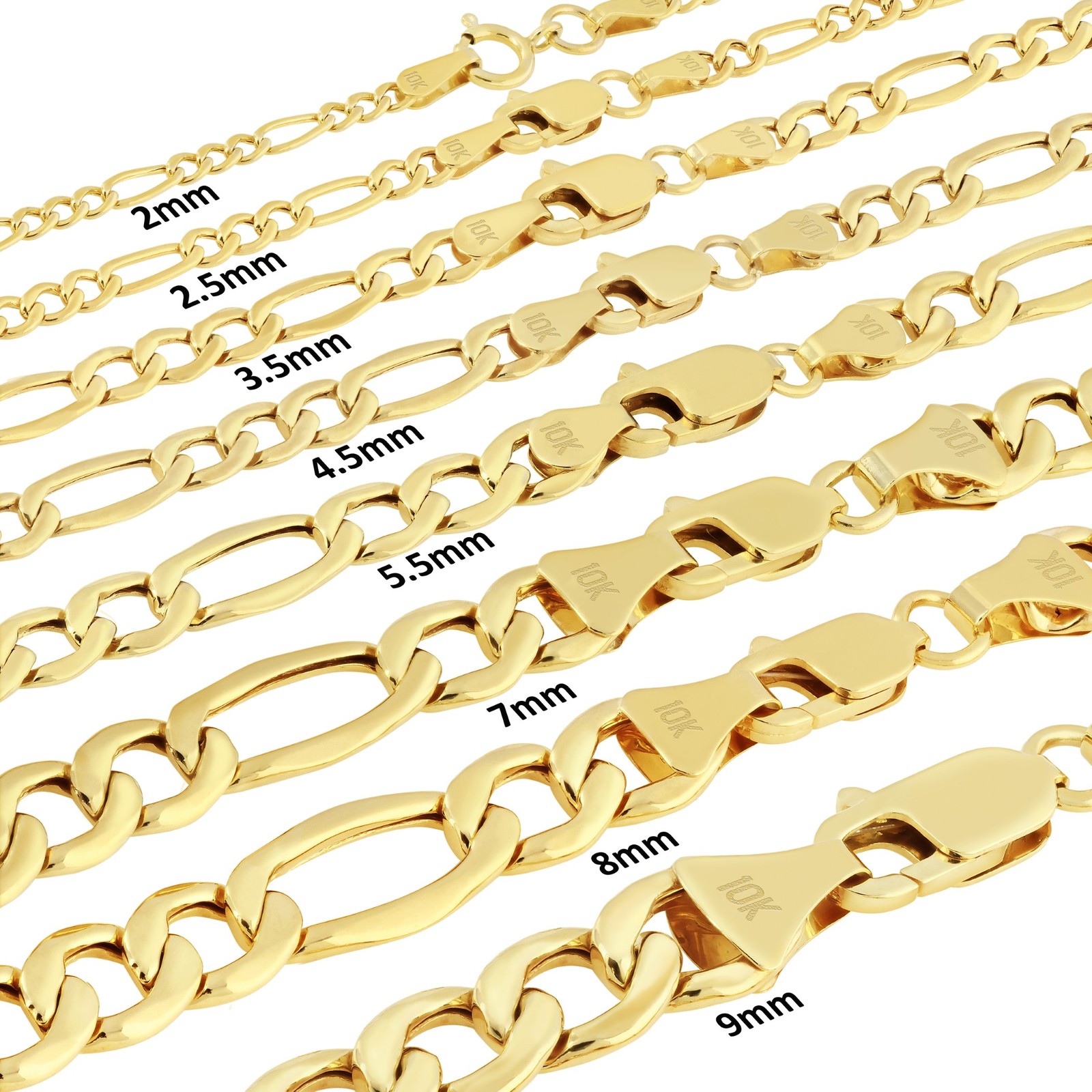 10K Real Yellow Gold 2mm-9mm Figaro Chain Link Pendant Necklace Bracelet 7"- 30"