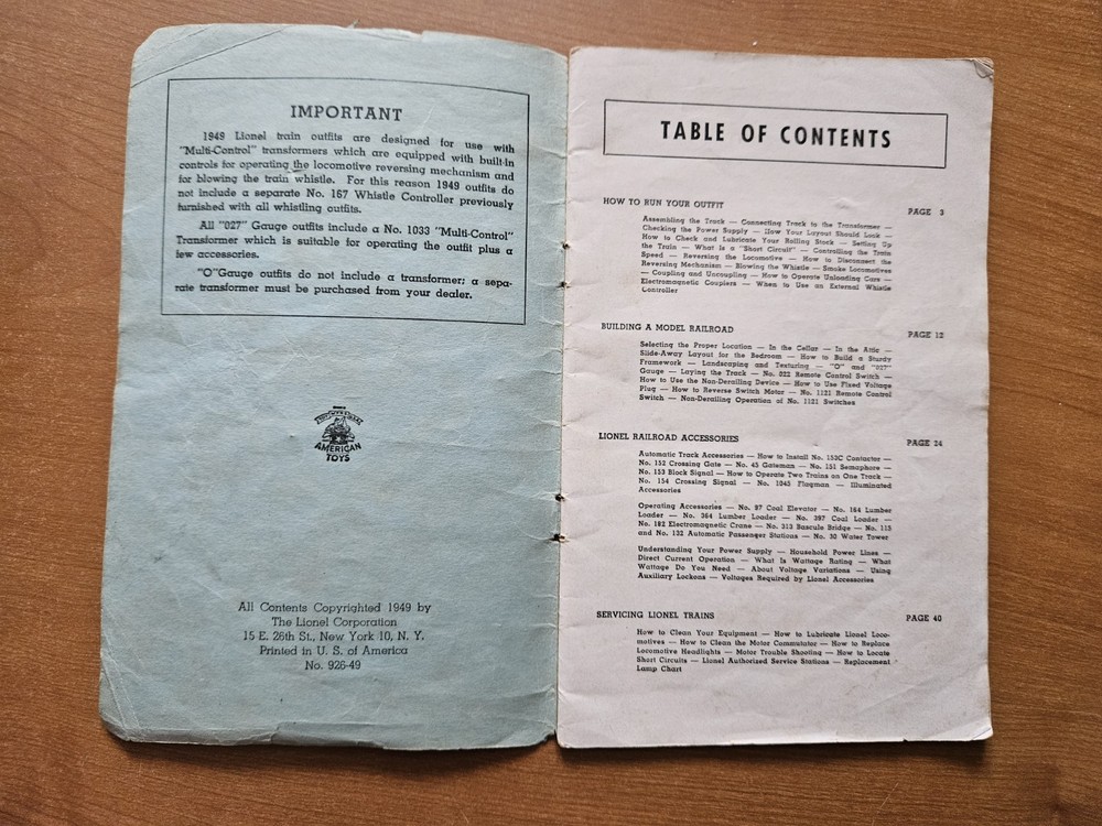 Instructions For Assembling And Operating Lionel Trains (1949)