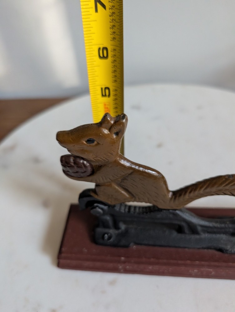 Vintage Squirrel Metal Nutcracker Wood Base Hand Painted