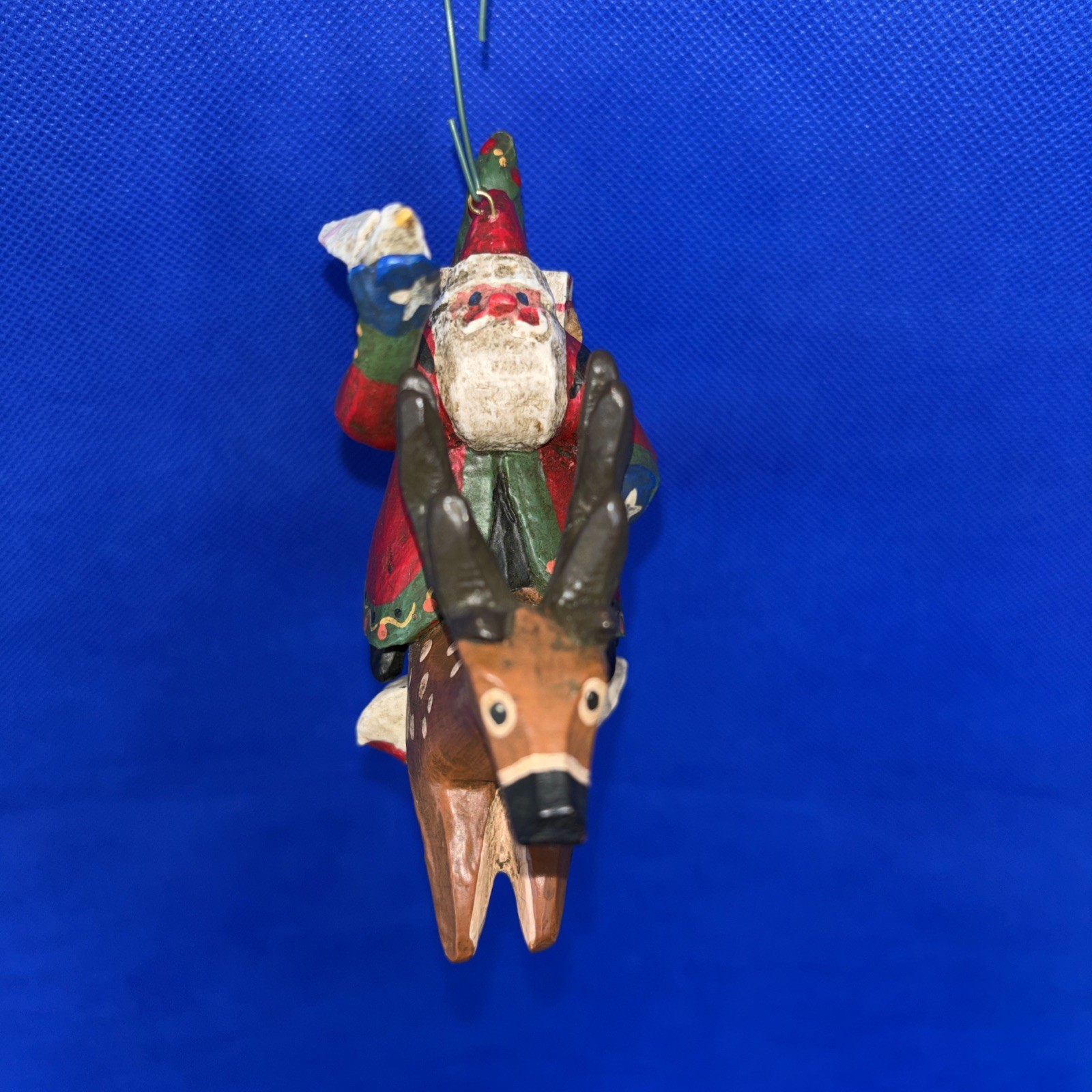 Rare Lou Schifferl Santa Riding Reindeer w/ Heart Charm Christmas Ornament 6"