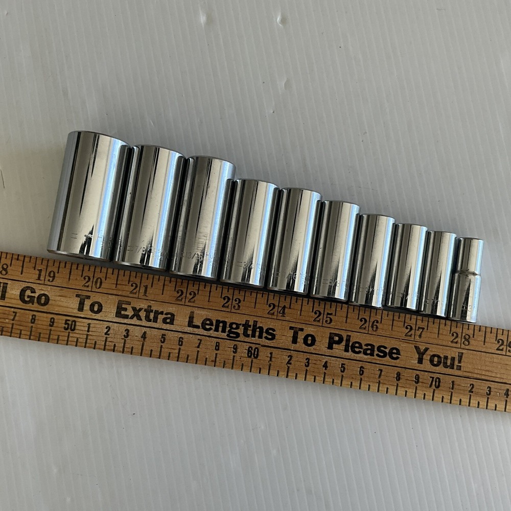 Husky Deep Socket Set 3/8" Drive 12 PT 1" to 3/8" Made in the USA