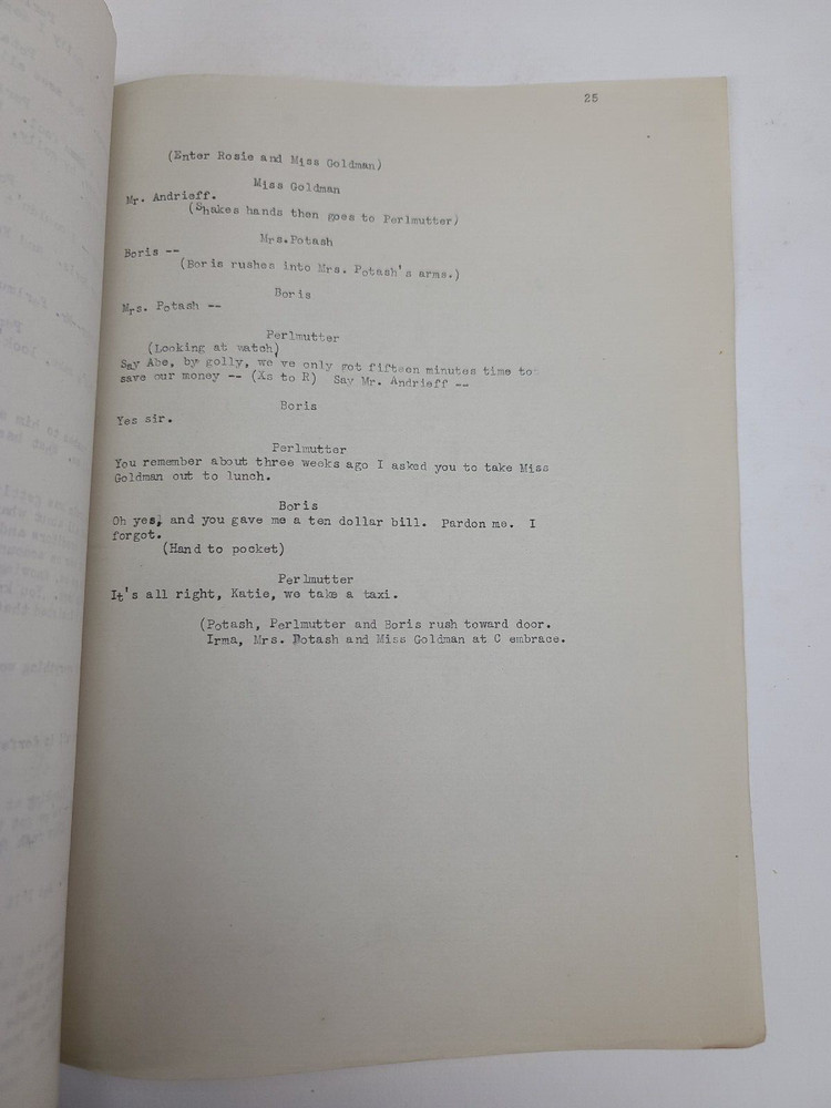 POTASH AND PERLMUTTER / 1914 Broadway Play Script, produced by A. H. Woods