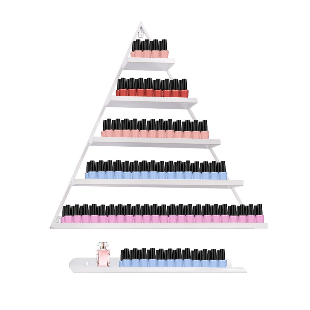 5-Tier Wall-Mounted Triangle Nail Polish Display Rack Set - White