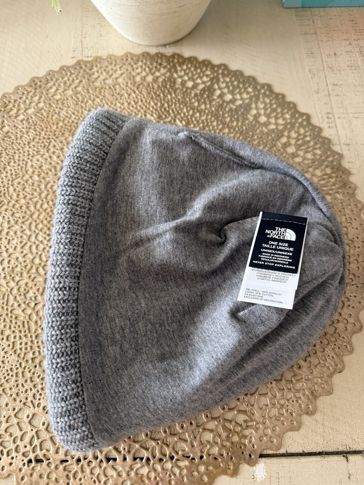 Grey Northface Logo Beanie Hat