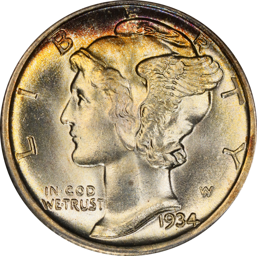 1934-D MS66FB Mercury Dime, PCGS 47855963
