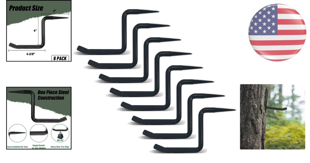 4-Inch Tree Climbing Steps - 8-Pack, 360 lbs Load Capacity, Easy Install