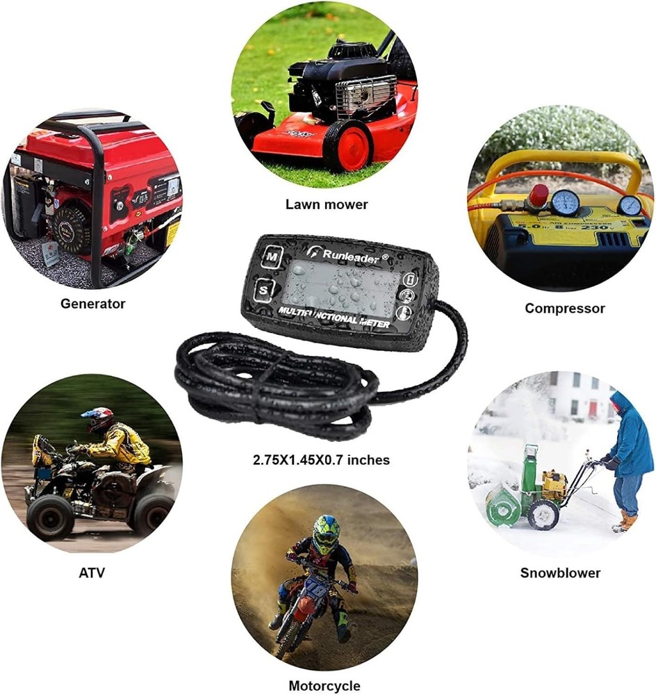 Digital Engine Tachometer, Temp Alert & Hour Meter for Garden & Utility Use