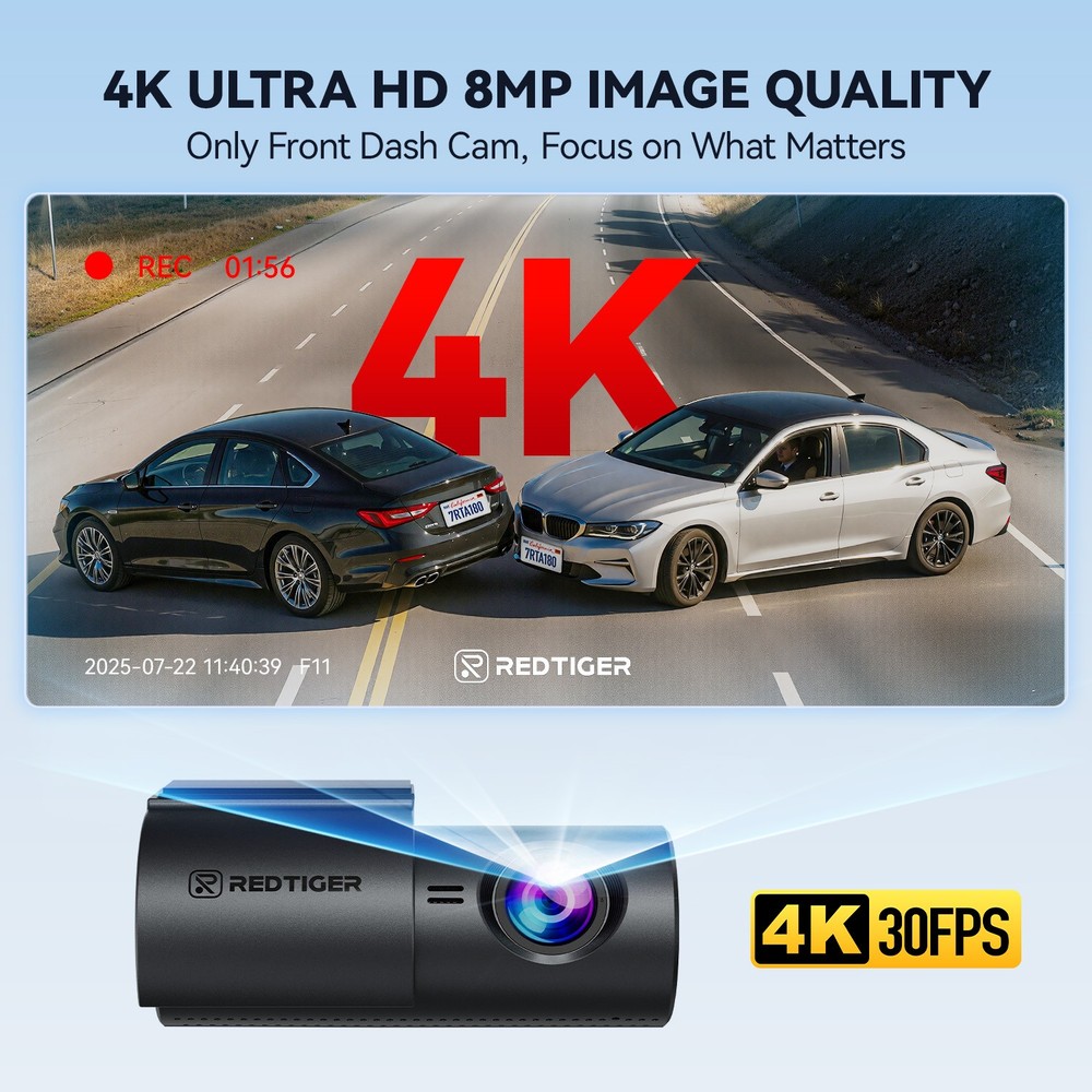 REDTIGER A1 4K Dash Cam APP Control Compact Mini Super Night Vision Hardwire kit