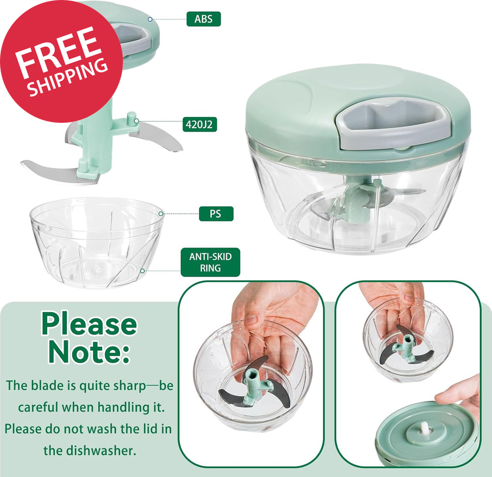 Manual Food Processor Vegetable Chopper,‌ Portable Hand Pull String Garlic Mince
