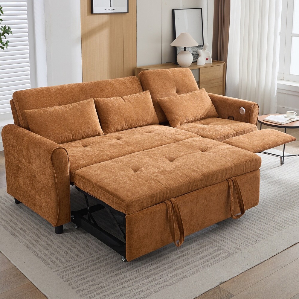 Convertible Sleeper Sofa Bed 3 Seater Sofa Couch w/ Reversible Recliner Sofa