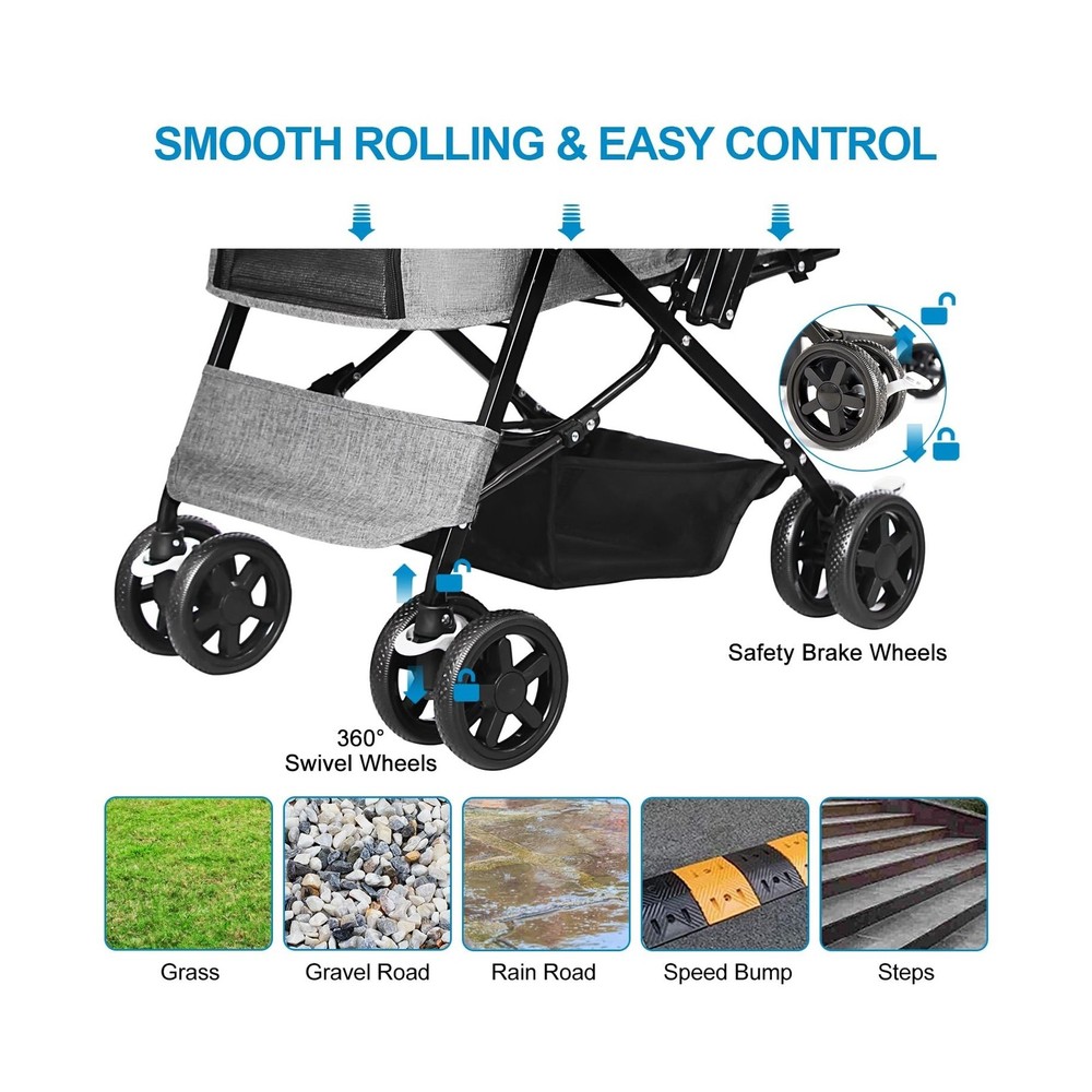 Dog Stroller for Large Medium Dogs & Cats with Reversible Handle, Foldable Pe...