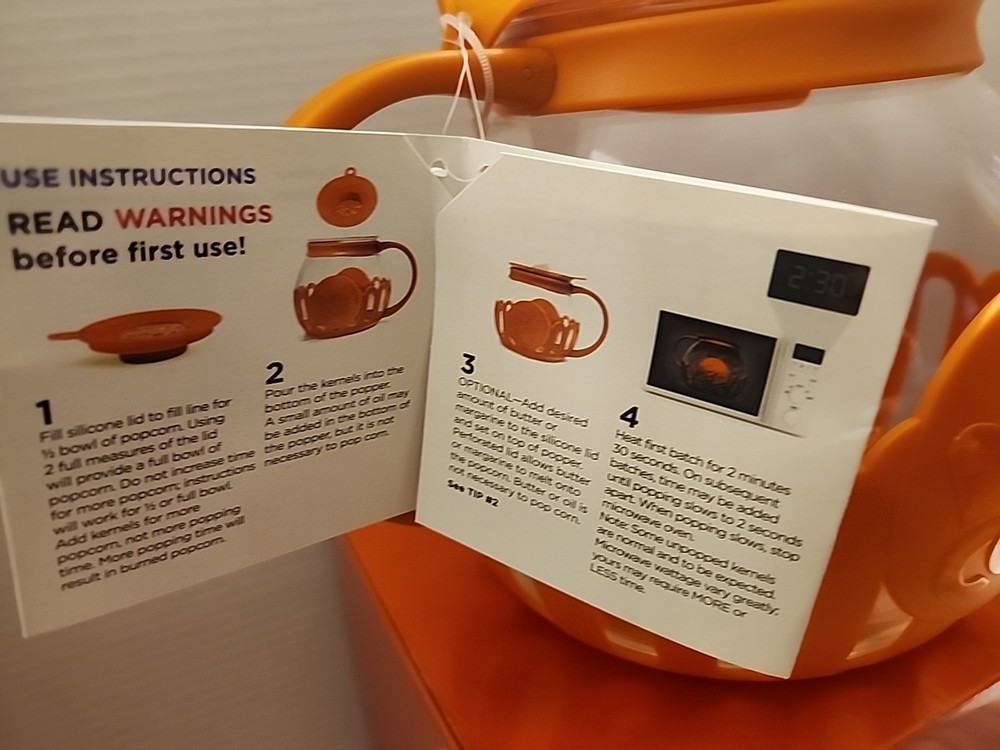 Ecolution Micro-Pop Microwave Popcorn Popper - 1 1/2 Qt - 1.5 Quart - Orange NWT