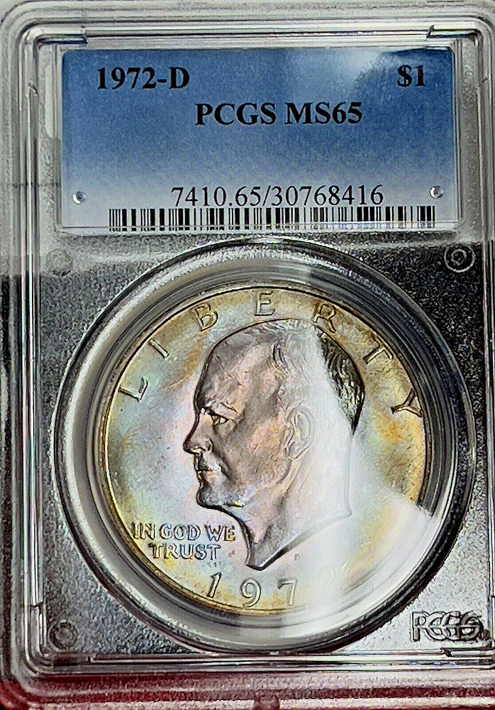 PCGS MS-65 RAINBOW TONING! 1972-D IKE DOLLAR