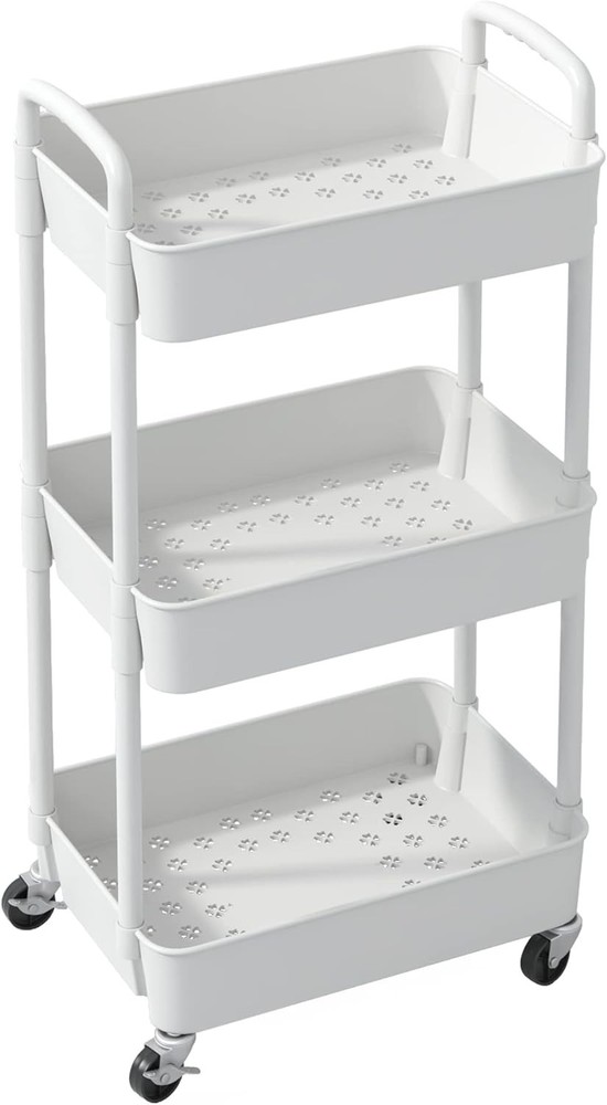 White 3-Tier Rolling Utility Cart - Easy Assembly