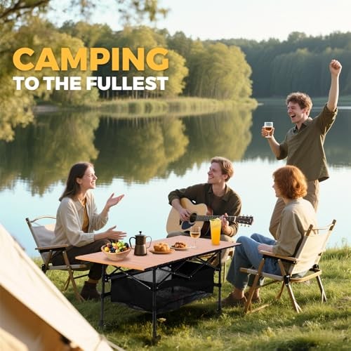 Portable Folding Camping Table, 4-6 Wood Grain-adjustable Table Legs-foldable