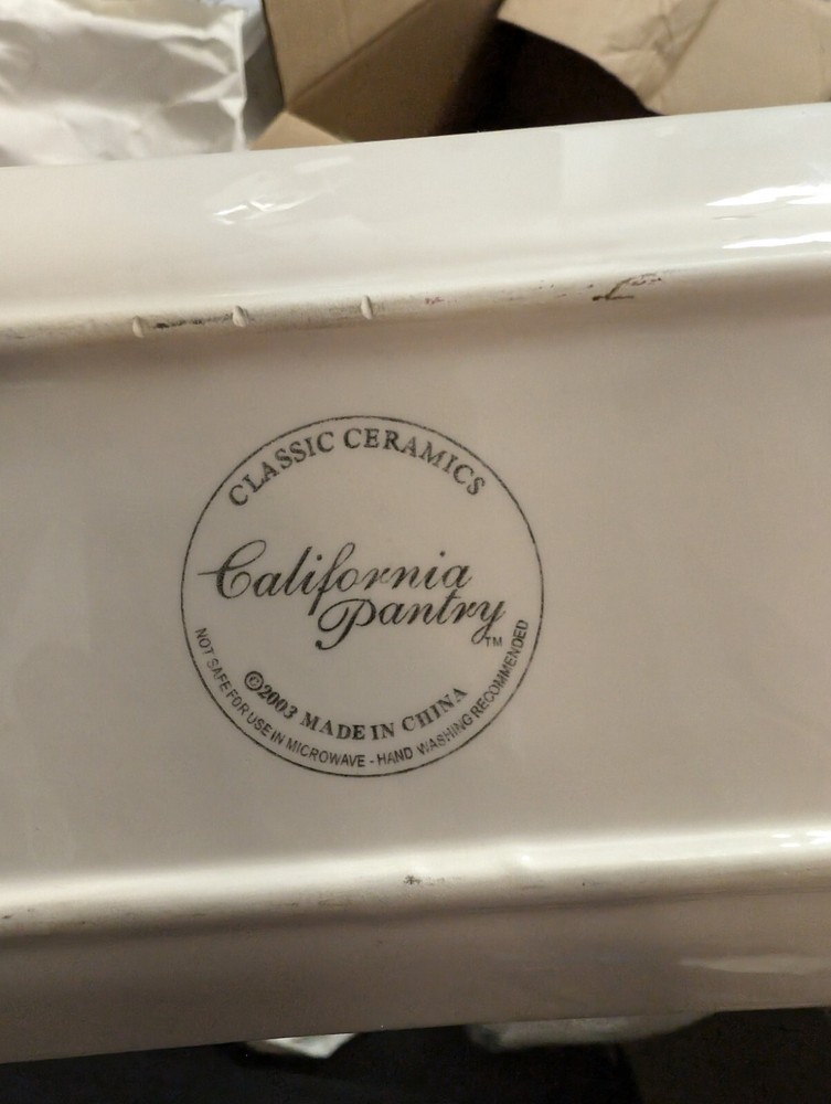California Pantry Rectangular Stoneware Tray / Server, Scrolled Crimson Border
