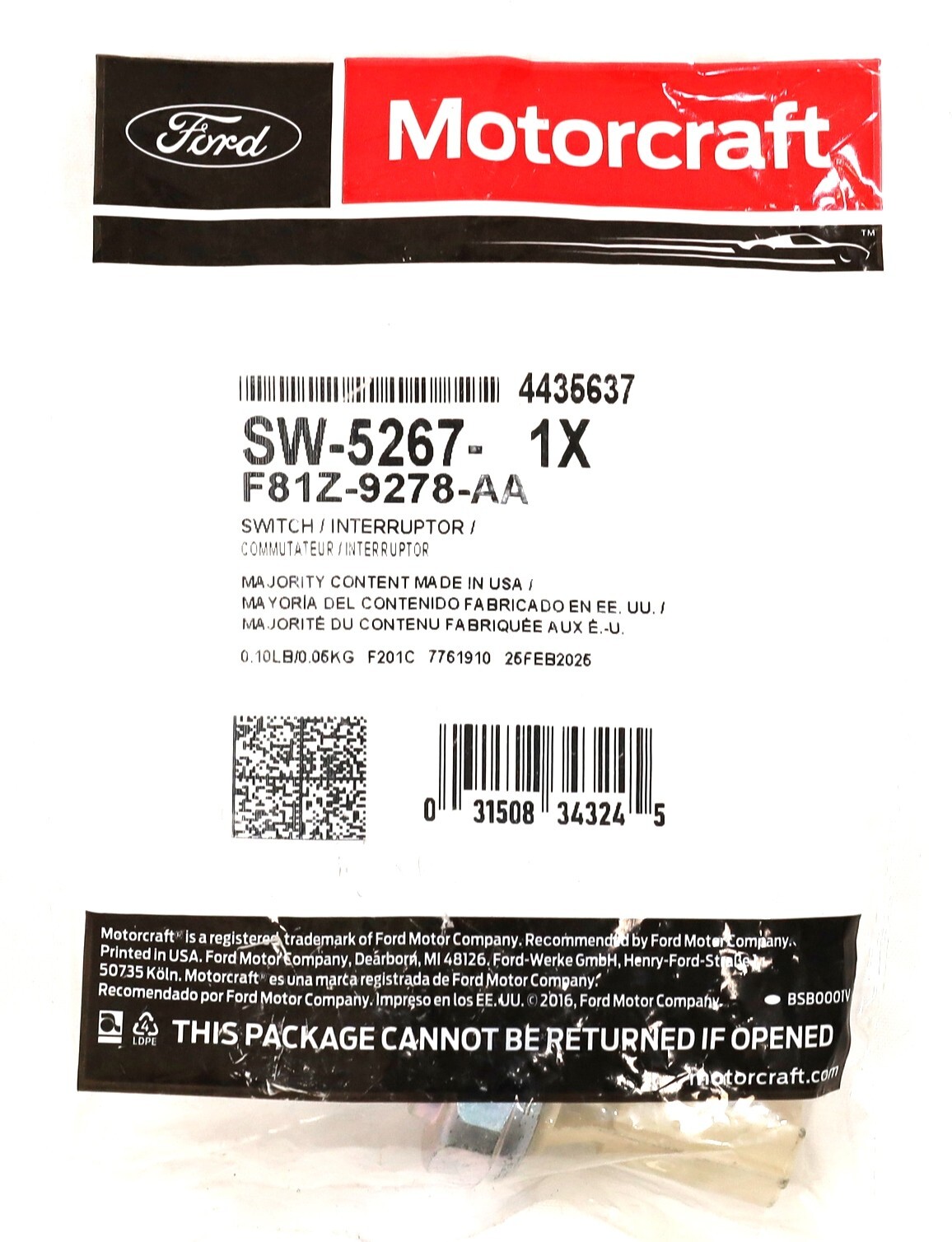 Genuine Ford F81Z-9278-AA Oil Pressure Sensor 7.3L 6.0L 6.4L Powerstroke Diesel