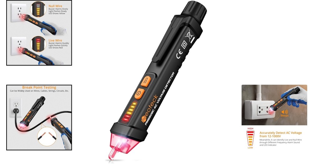 Versatile Non-Contact AC Voltage Tester Pen - 12-1000V with Flashlight Feature