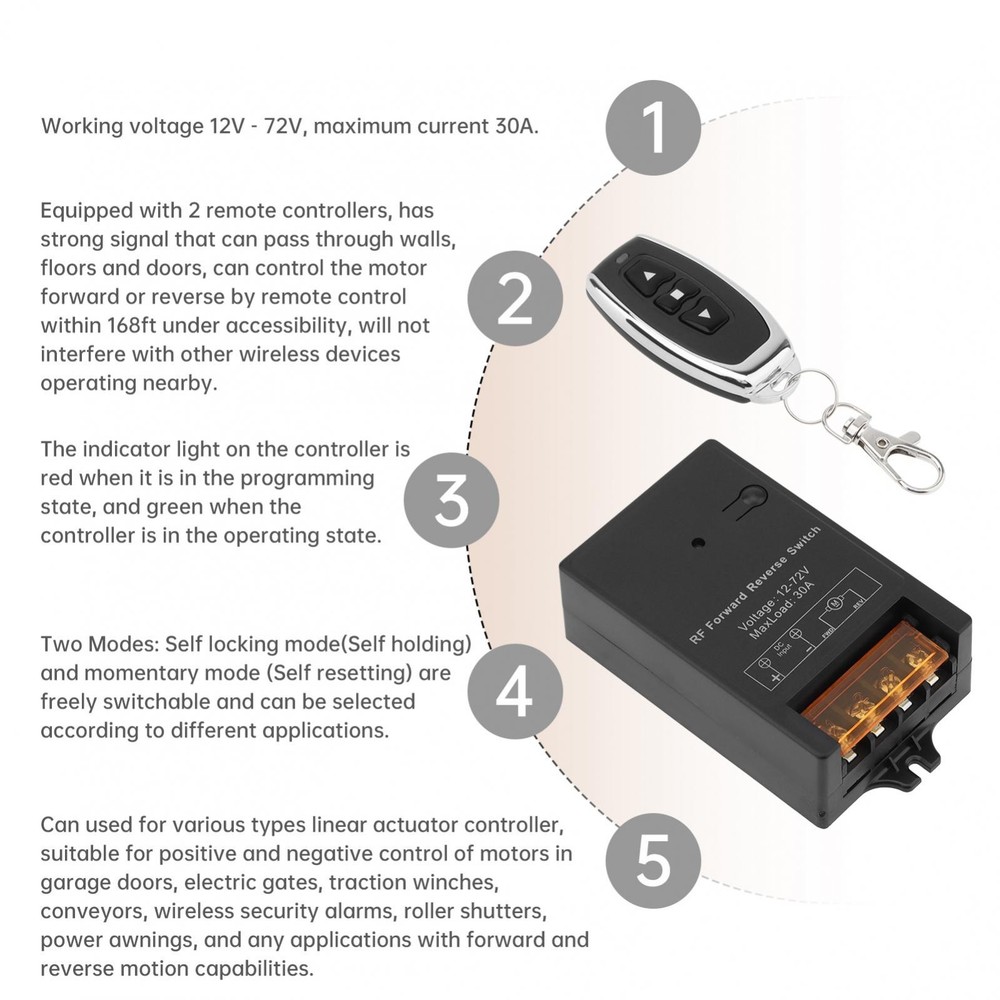 Forward Reverse Switch with Remote 30A for Motor Linear Actuator Controller