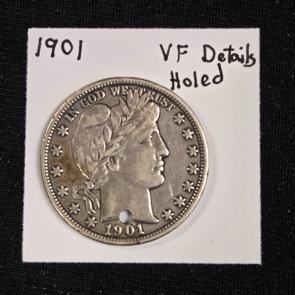 1901 Barber Silver Half Dollar - Very Fine Details Holed