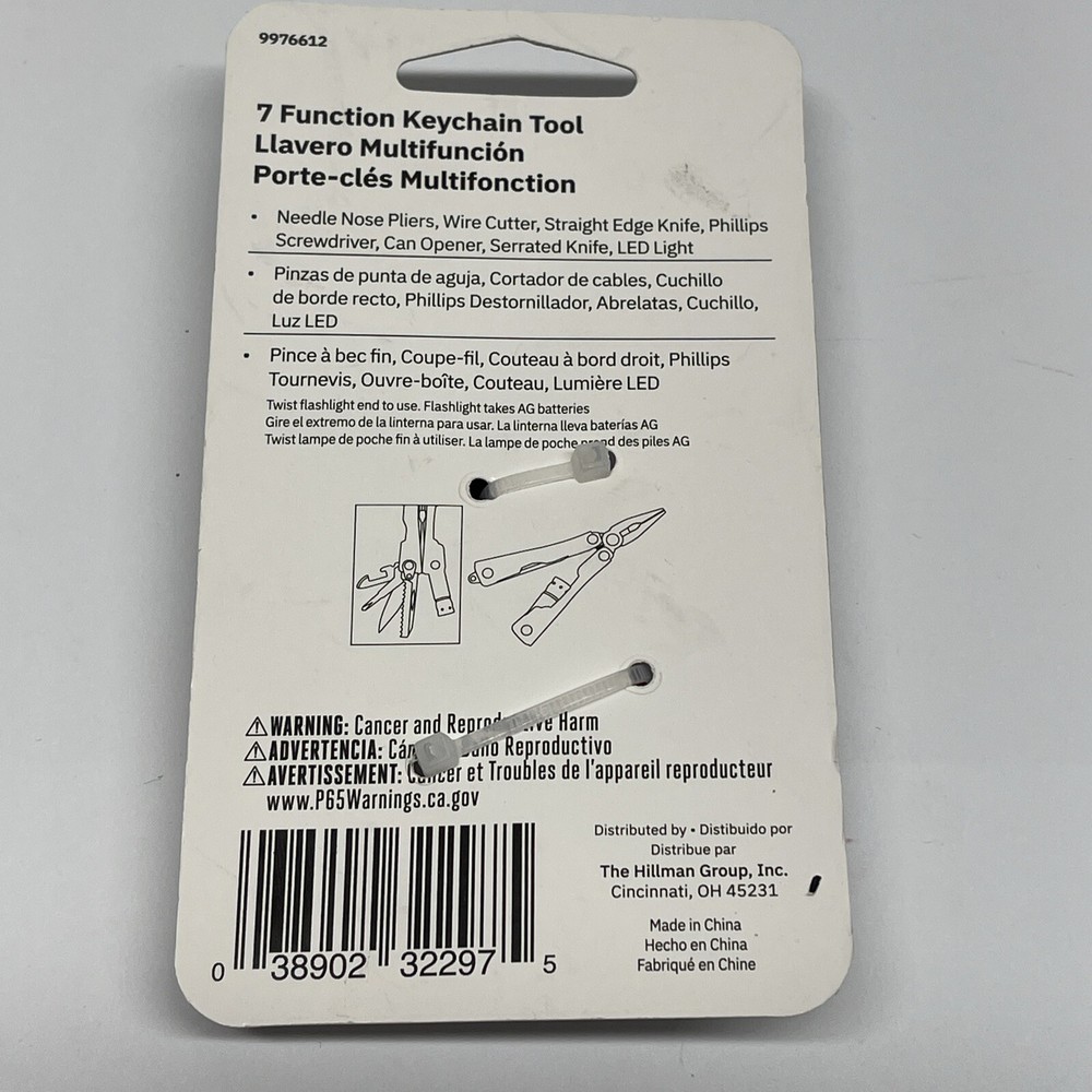 Key Chain Tool 7 Function Pliers Wire Knife Screwdriver Can Opener LED Light Red