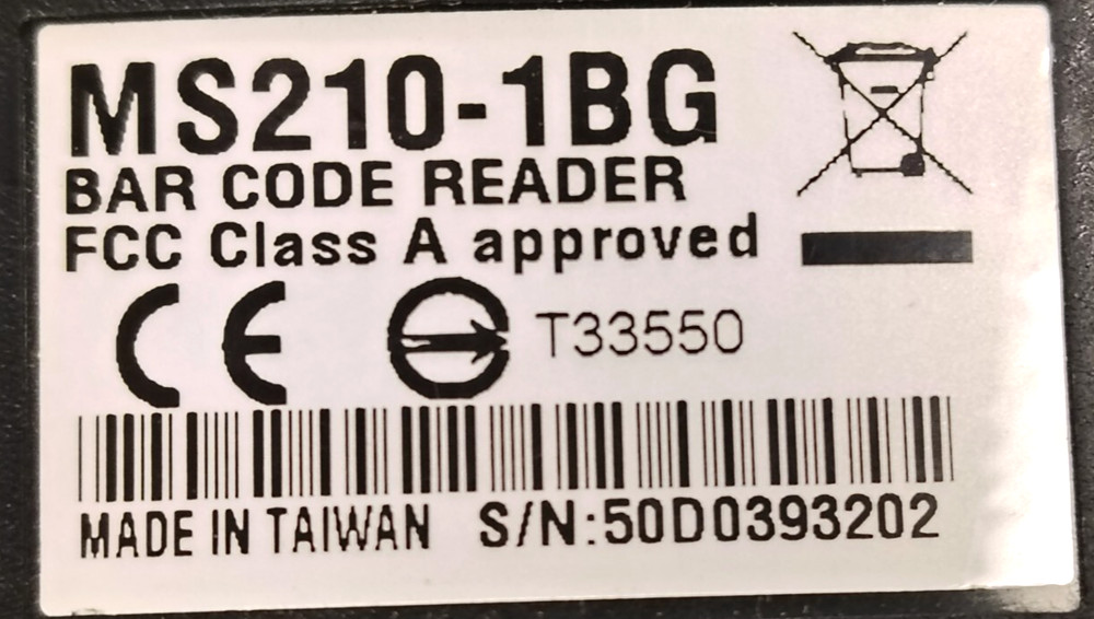 UNITECH CCD BARCODE SCANNER 3" SCAN WIDTH 79" CORD LENGTH MS210-1BG