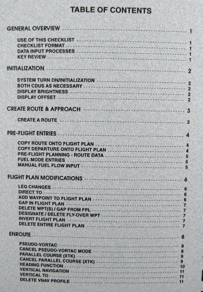 Universal Avionics 1997 UNS1 SCN 602/702 Operators Checklist