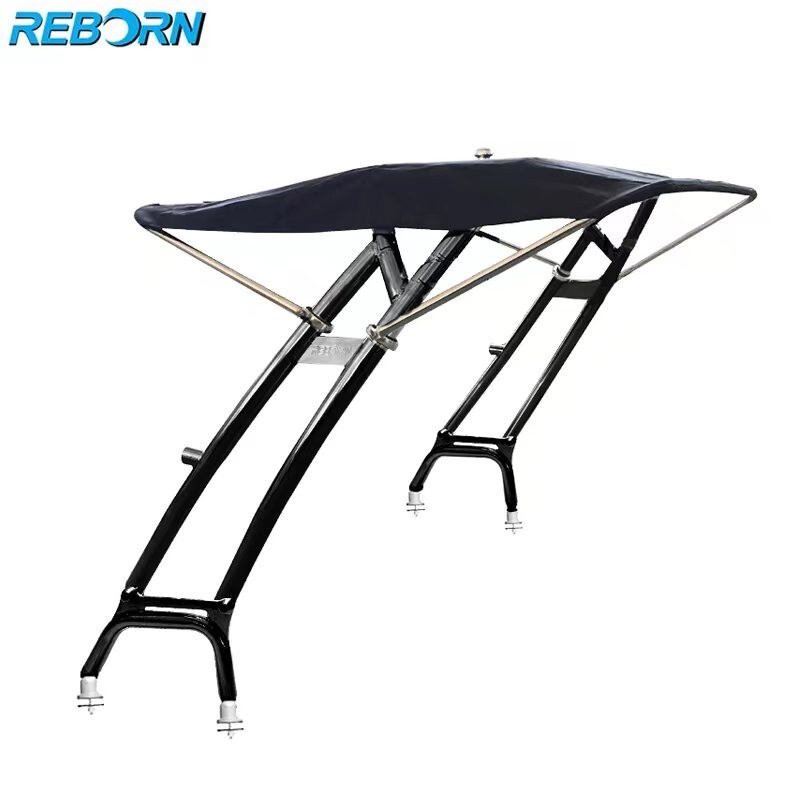 Reborn Black LaunchX Boat Wakeboard Tower Plus Pro3 Black Foldable Bimini Pkg