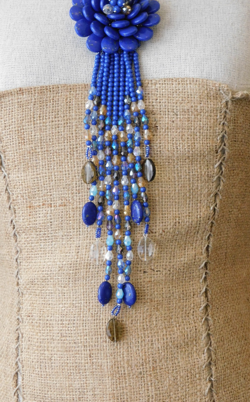 Vintage JOAN RIVERS Indigo Blue Starlet Floral Bead Statement Necklace