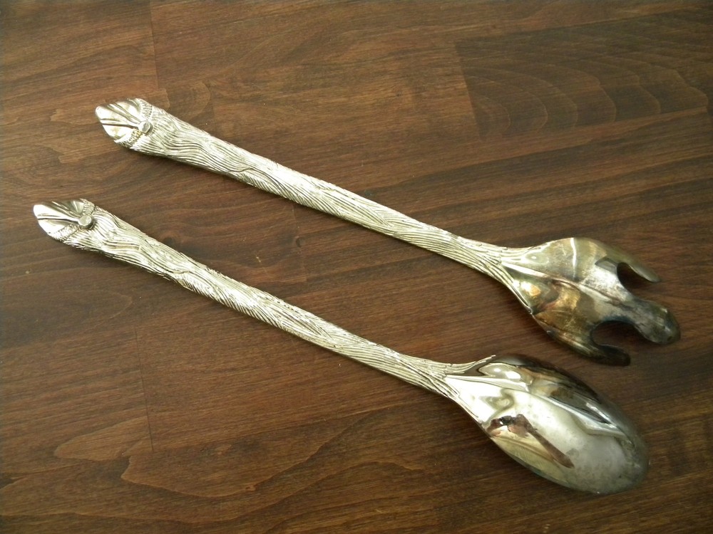 Vintage Christmas Santa Heavy Large Fork and Spoon Silverplate Set