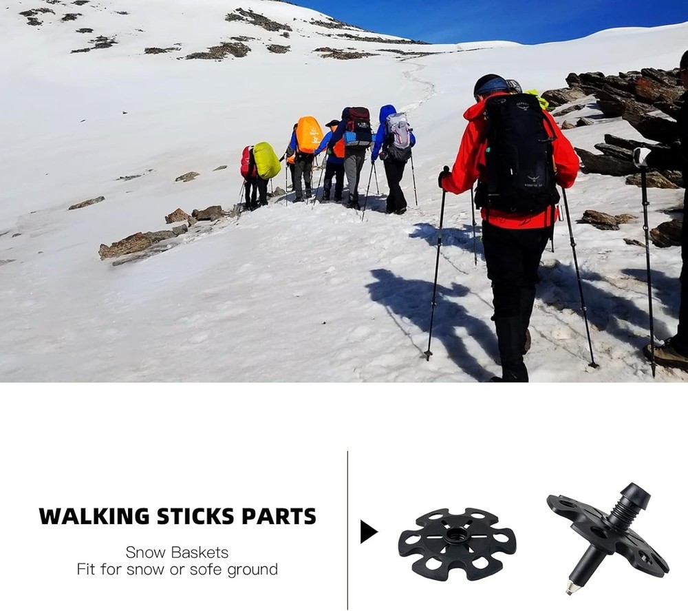 6 Pack Hiking Walking Sticks Rubber Tips, Snow Baskets, or Replacement Tips Prot