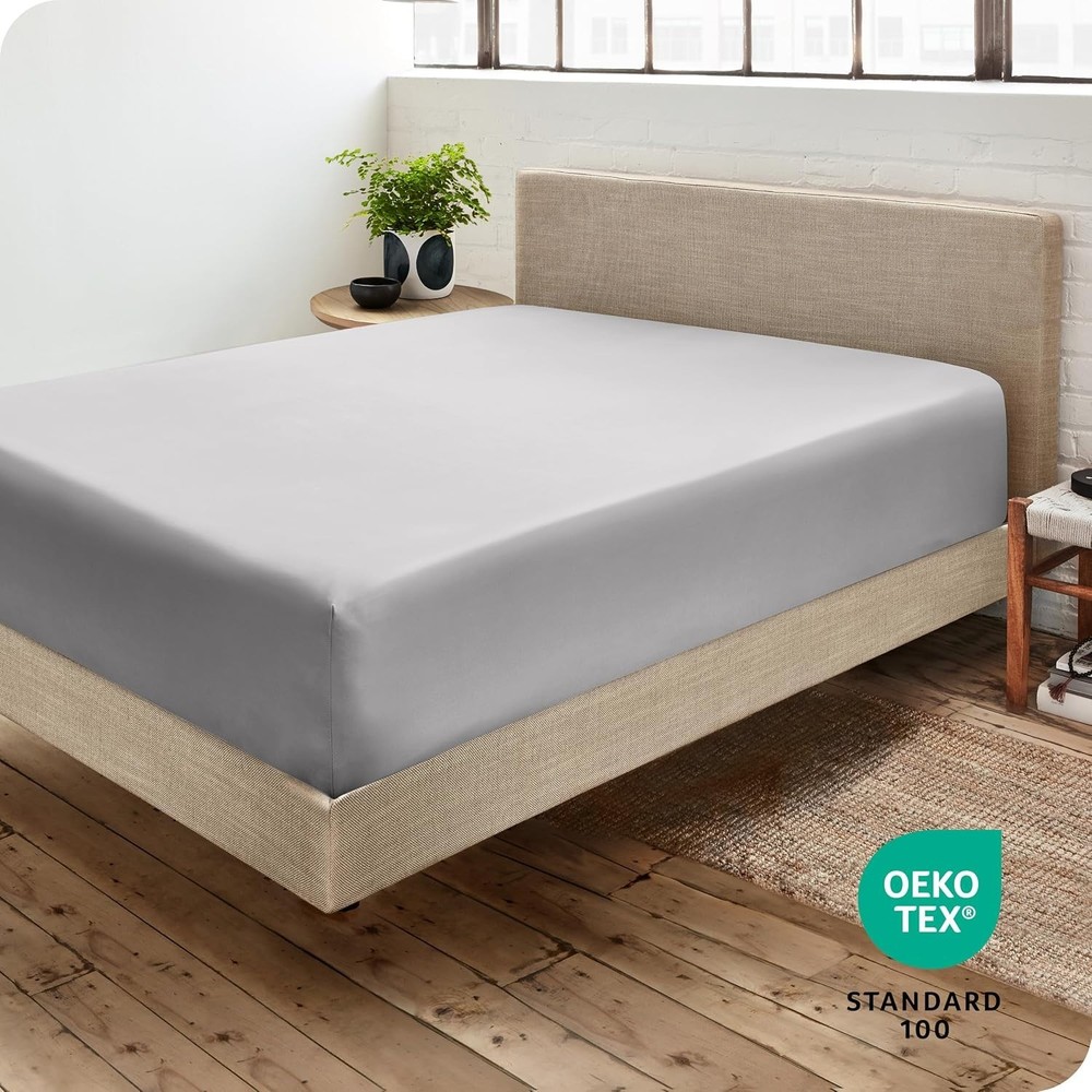 Luxurious King Size Fitted Sheet - 1800 Thread Count Microfiber, Light Grey