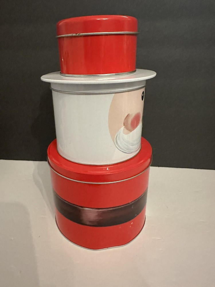 Three-Tiered Stackable Santa Candy, Chocolate, Cookie Tin – 10” Tall