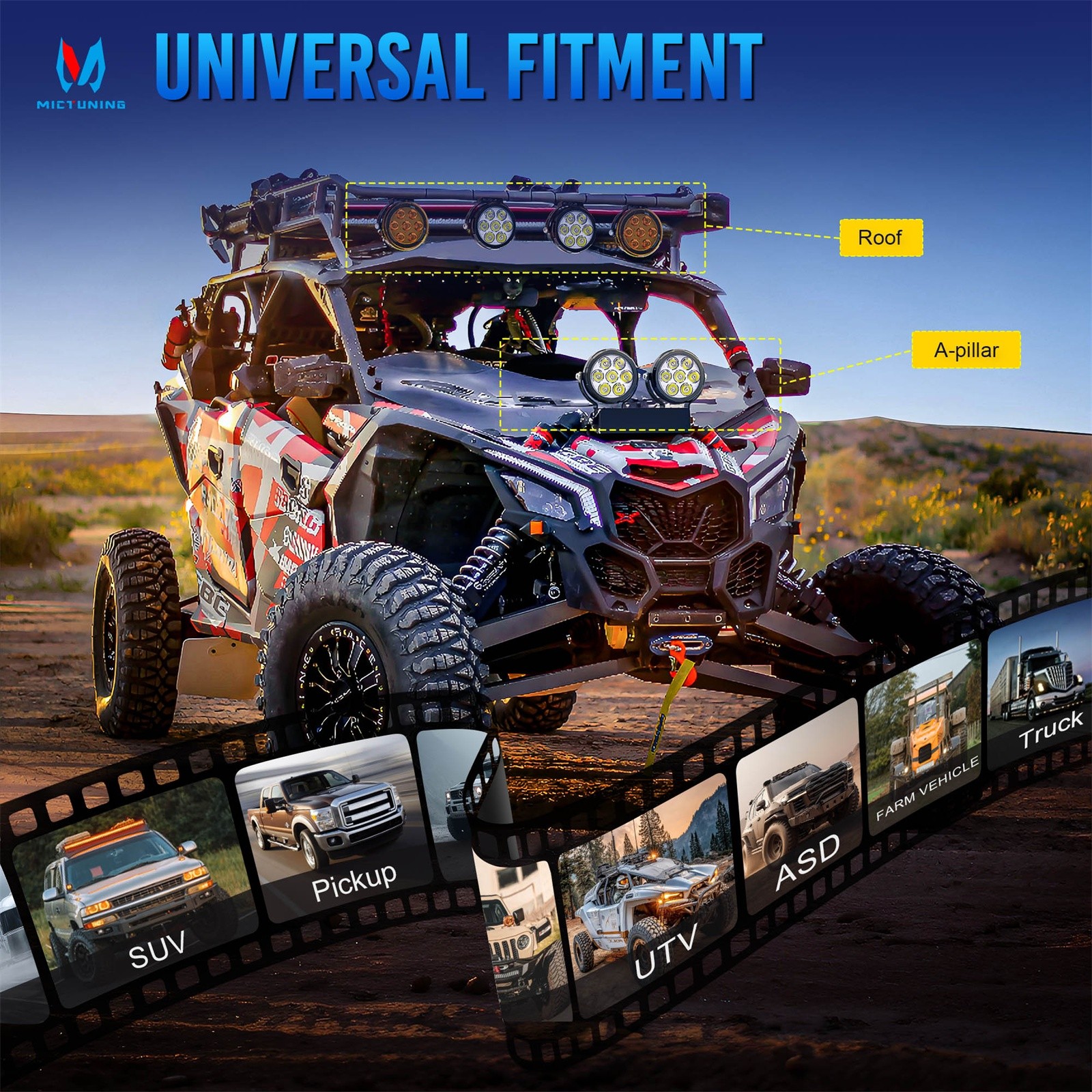 2x 4.5" Motorcycle Round LED Driving Work Light Pods Fog Spotlight w/Amber Cover