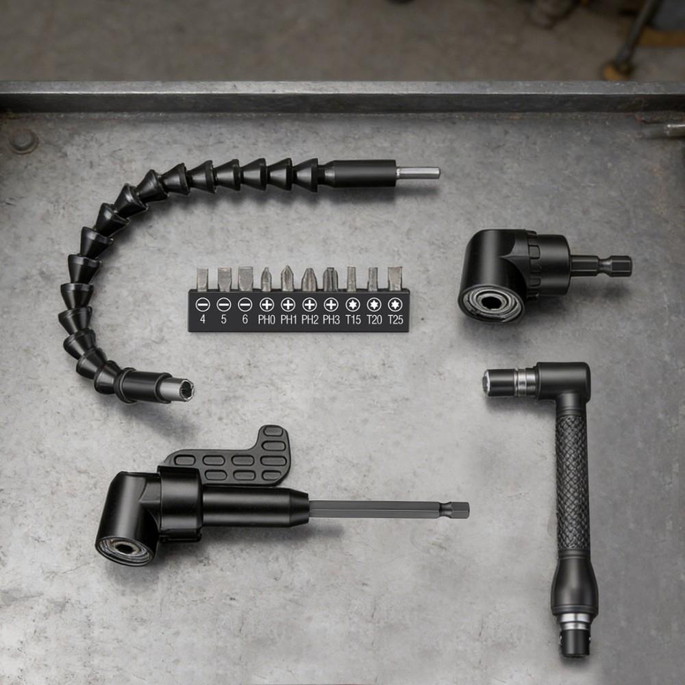 14pc 105 Degree Drill Socket Adapter Flexible Drill Bit Extension Rod Driver Set