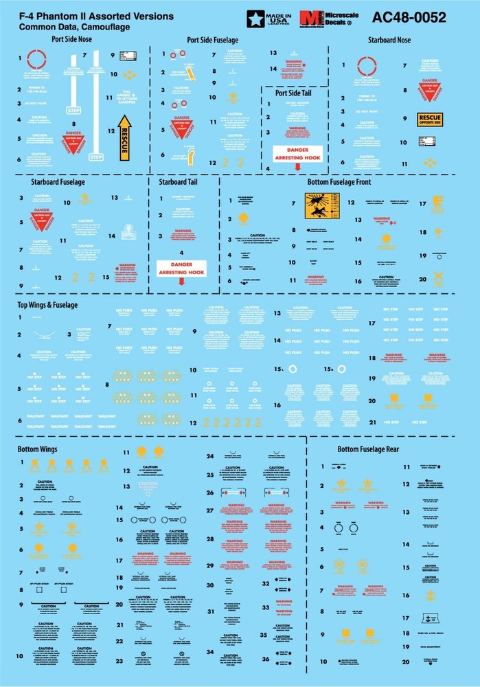 Microscale 1/48 F-4 Phantom II Assorted Versions Common Data AC48-0052 Decal