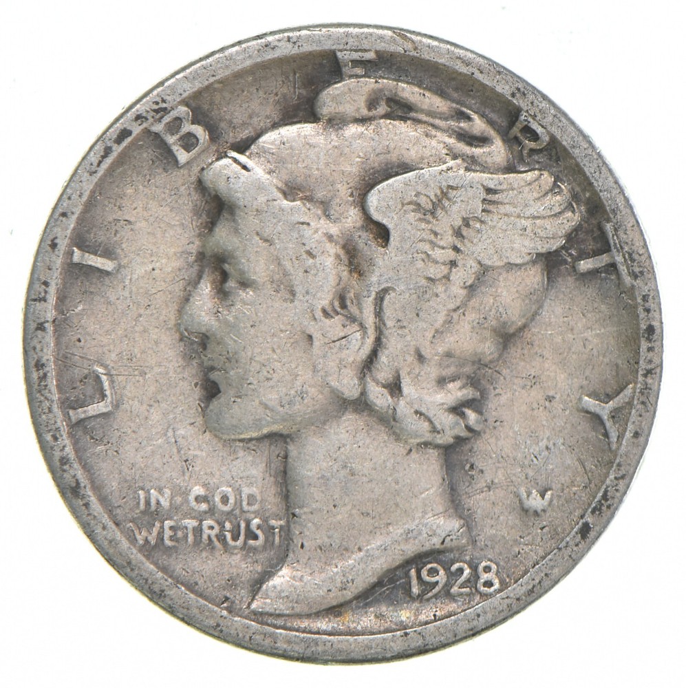 VG+ 1928-S Mercury 90% Silver Dime