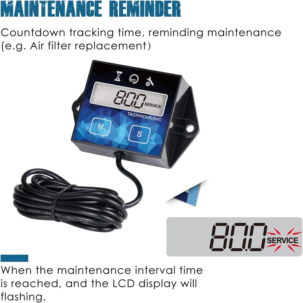 LCD Inductive Hour Meter Tachometer SVC Maintenance 2/4 Stroke Gasoline Engine