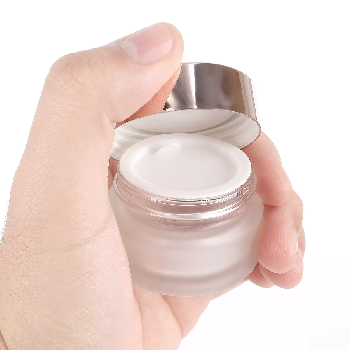 LOT of 3 Frosted Glass Cosmetic Jars Metal Lid Container DYI Creams Soap Candles