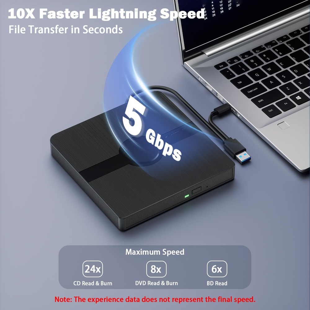 Wbacon External Blu Ray Drive, BD Player with Read/Write Capability Black