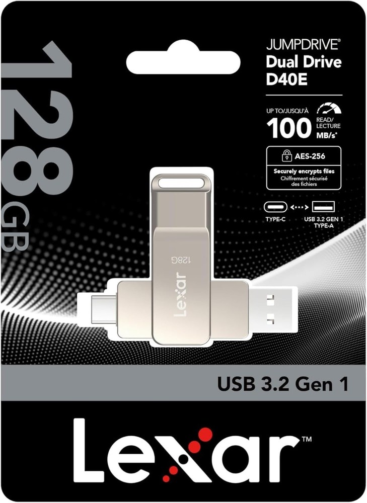 D40E 128GB Elegant USB Flash Drive - Dual Connectors & Secure AES Encryption