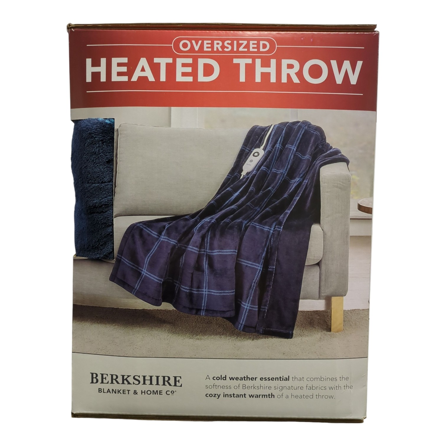 Berkshire Oversized Heated Throw with Auto Shut Off, 60"x70", Navy