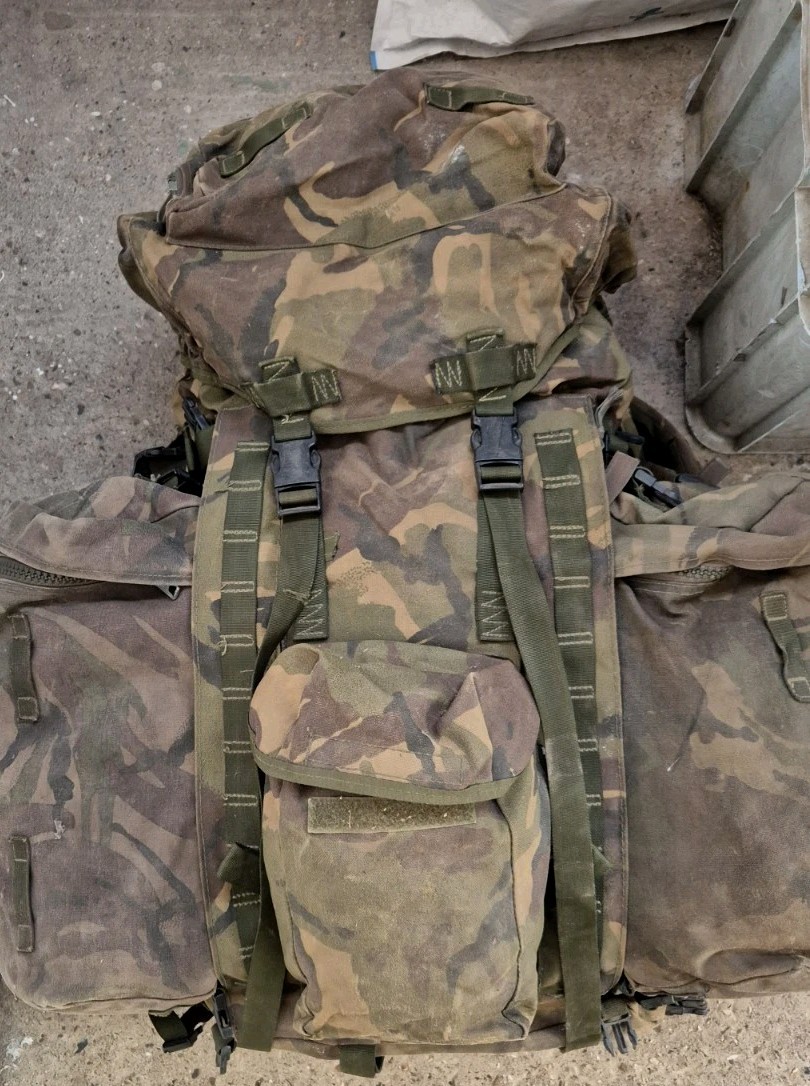 GENUINE BRITISH ARMY BERGEN RUCKSACK DPM LONG BACK 120L SIDE POUCHES +YOKE 1995