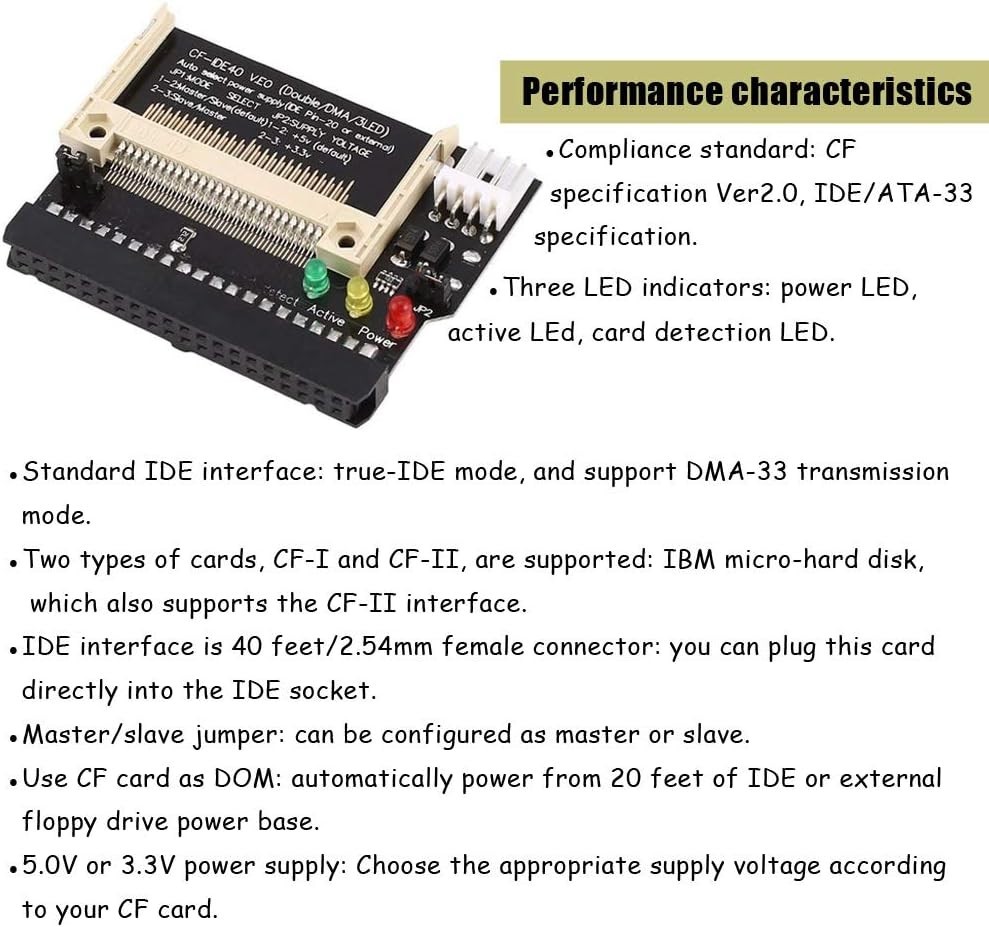 2Pcs Compact Flash Adapter for 3.5' IDE - Silent Operation, High Transfer Rate