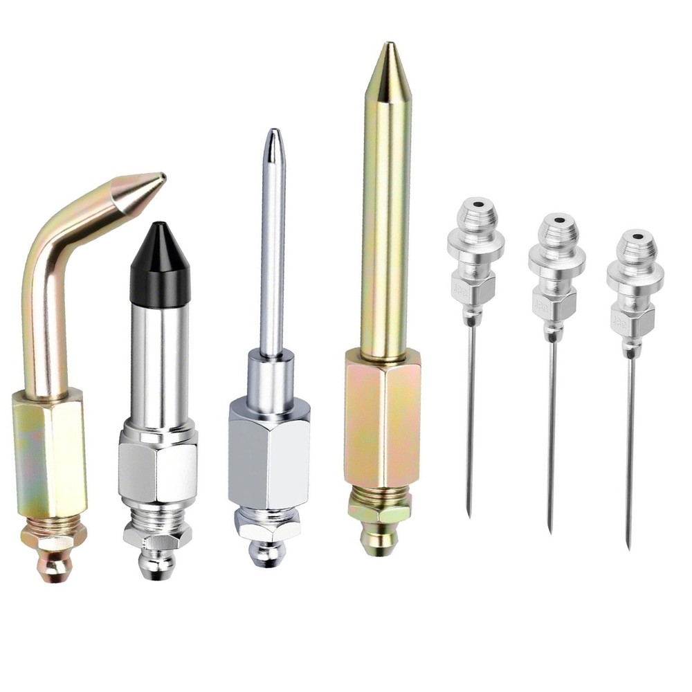 7pcs Grease Needle Tip Kit with Dispenser Rubber Nozzle for Tight Space Access