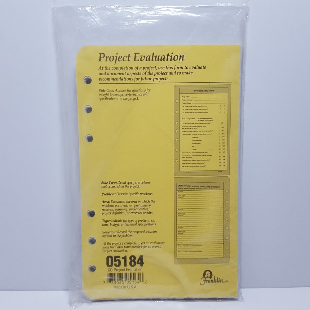 3.75" x 6.75" Franklin Quest Compact Post Project Evaluation Review Refill Set