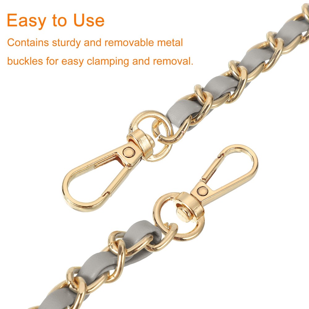 Purse Strap, 32" Leather for Shoulder Strap (Gray, Gold)