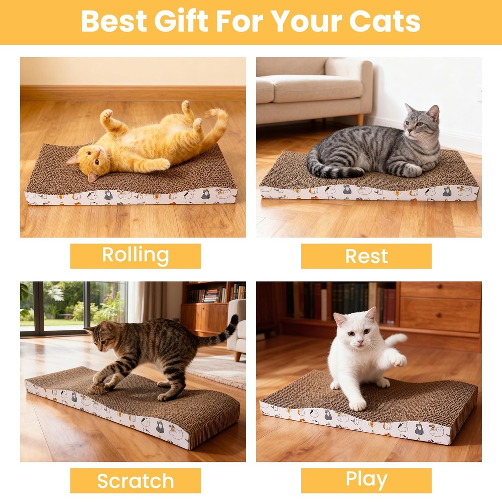 Cat Scratching Board Large Wide Corrugate Scratcher Pad Double-Sided 2-PACK
