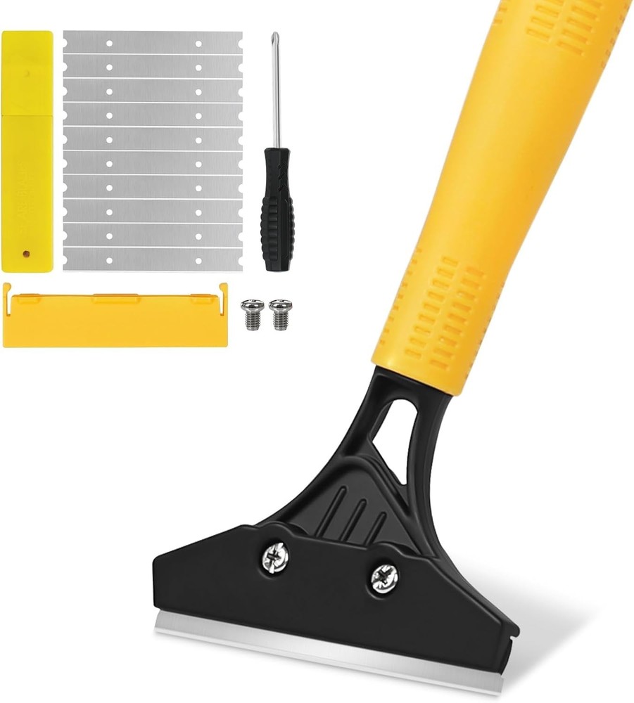 Versatile Heavy Duty Floor Scraper - 44.5” Handle & 10 Razor Replacement Blades